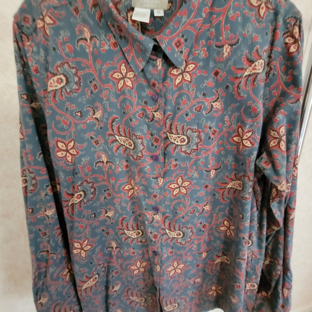 Paisley Blue Red Tan Button Shirt Territory Ahead Size XL
